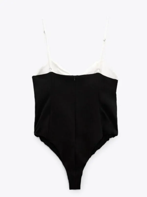 ZARA black bodysuit white bow top blouse - Image 8