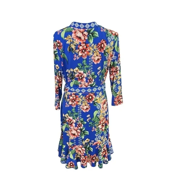Eci New York Dress Womens Blue Midi Floral Wrap Floral Ladies size L - Image 4