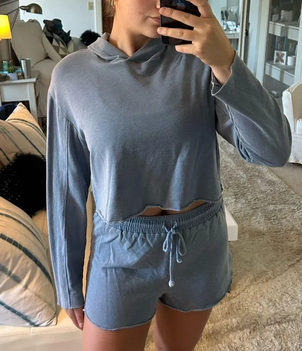 Sam and Lavi Cropped Hoodie and Shorts Set Blue - Image 3
