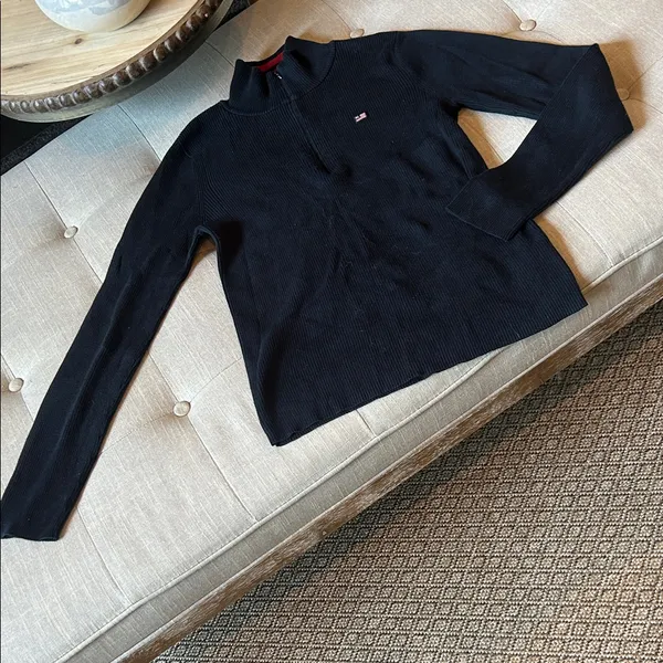 Ralph Lauren Polo Jeans Navy Red Quarter Zip Sweater Size Large - Image 4