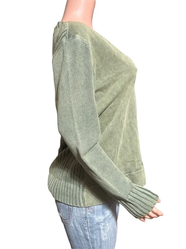 V neck knit fleece mix pullover sweater top L - Image 6