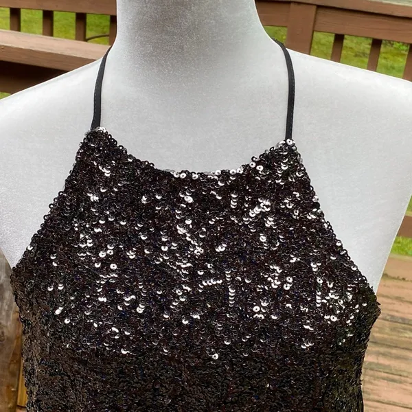 Y2K Party Glam Atmosphere Black Silver Sequin Halter Tank Top NWT Size M 8 - Image 5