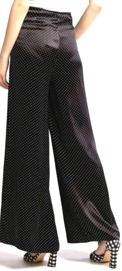 Ganni Black Polka Dot Satin Cameron Wide Leg Pant - Image 6