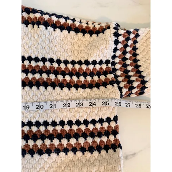 Forever 21 Womens Chenille Popcorn‎ Knit Striped Sweater Cream Brown Navy Small - Image 11