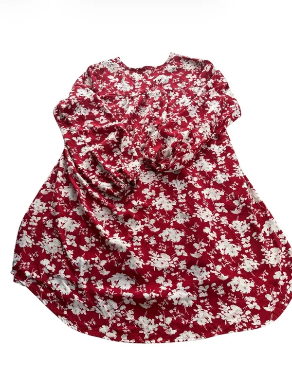 Dokotoo Women Size XL Red Floral Long Sleeve V-Neck Crochet Trim Babydoll Dress - Image 9