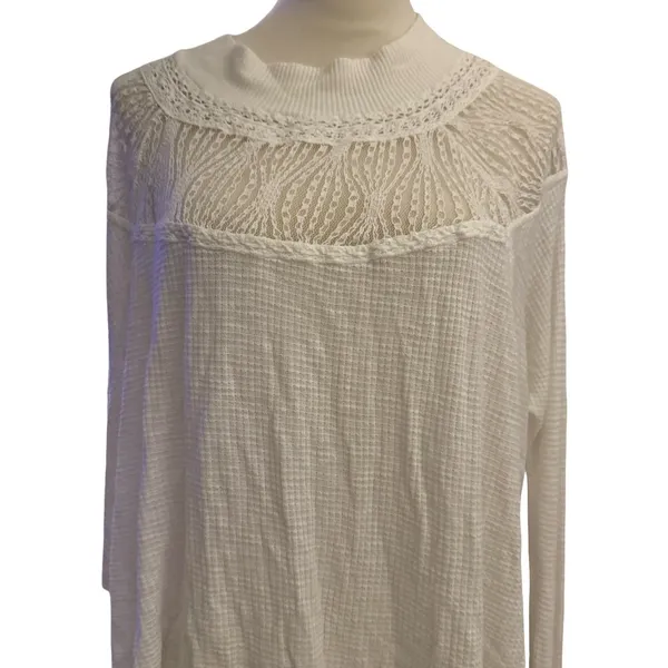 Free people Spring Valley Lace Trim Ivory Knit‎ Top Oversized Size XS - Image 4