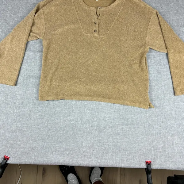 Madewell Sweater Womens L Brown Henley 3/4 Sleeve Terry Relaxed Pullover MWL Top - Image 3