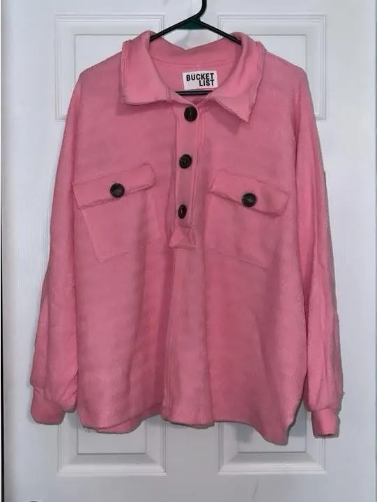 BUCKETLIST Pink Fleece Pullover Shacket Size M - Image 2