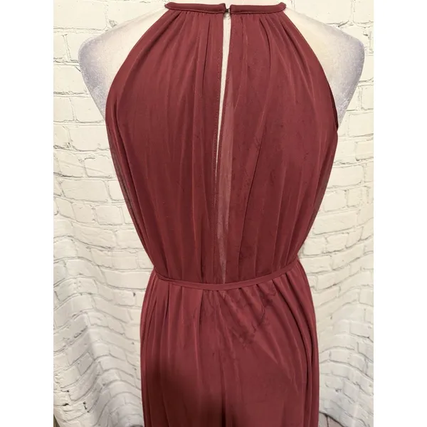 NWT David’s Bridal Soft Mesh Halter Bridesmaid Dress with Slim Sash Wine Maxi 8 - Image 8