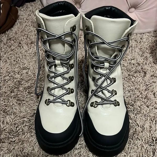 Michael Shannon Black and White Combat Boots with Chunky Sole - Image 2