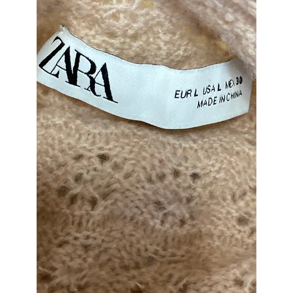 Zara Women's Pink Lace Floral Short Sleeve Mock Neck Knit Blouse Top Size L - Image 5
