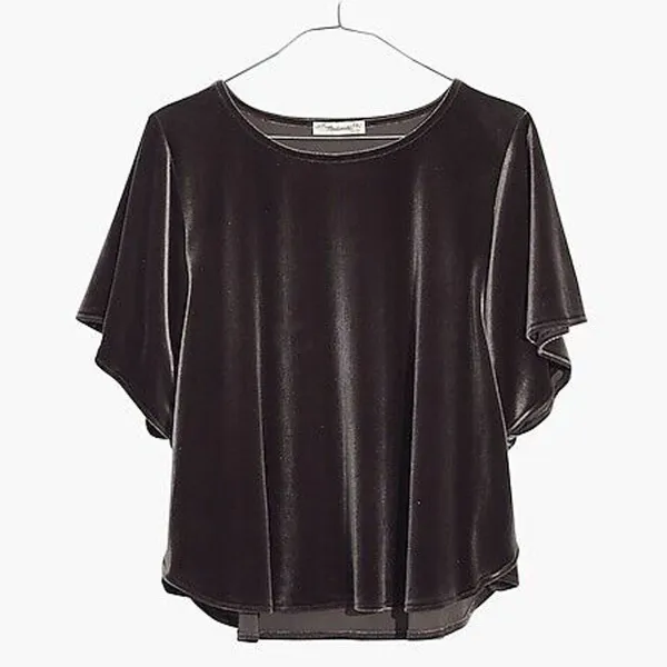 Madewell Size XS Velvet Butterfly Top Short Flutter Sleeve Brown Blouse Women's - Image 2