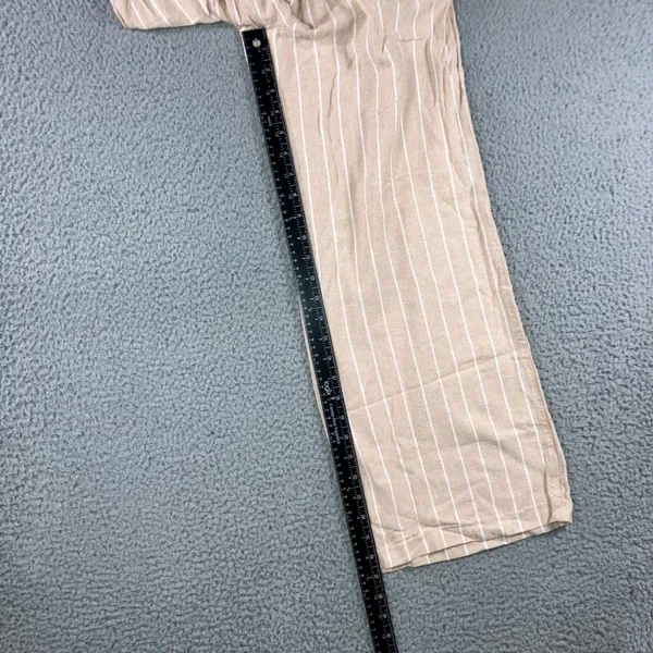 Pink Rose Wide Leg Pants Women S Tan White Striped Smocked High Rise Linen Blend - Image 5