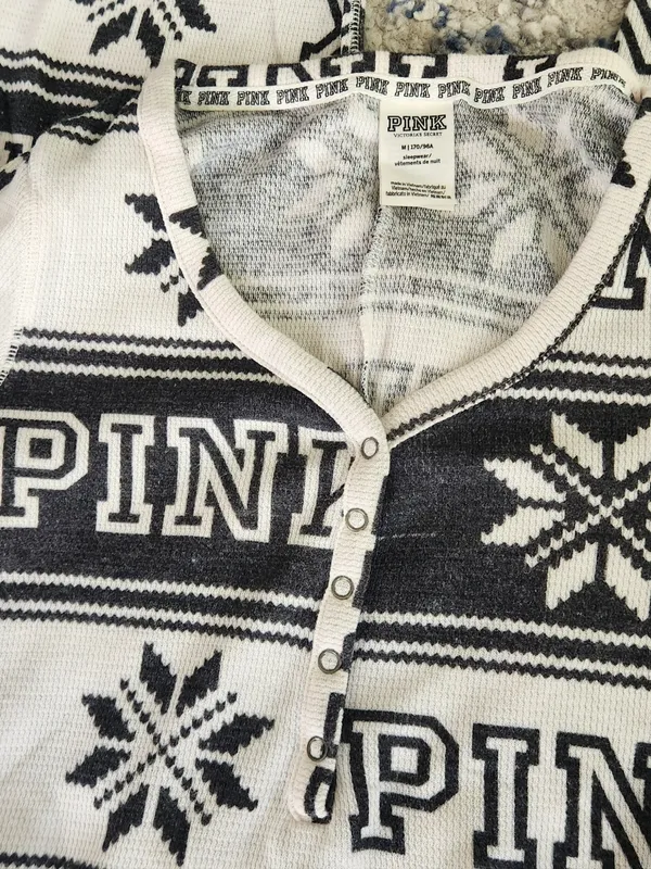 Victoria's Secret Pink Thermal Onesie Snowflake Pajamas Size M - Image 3