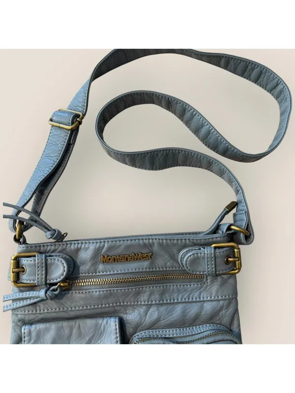 Montana West Blue Vegan Leather Crossbody Bag Multi Pocket Y2K Boho - Image 3