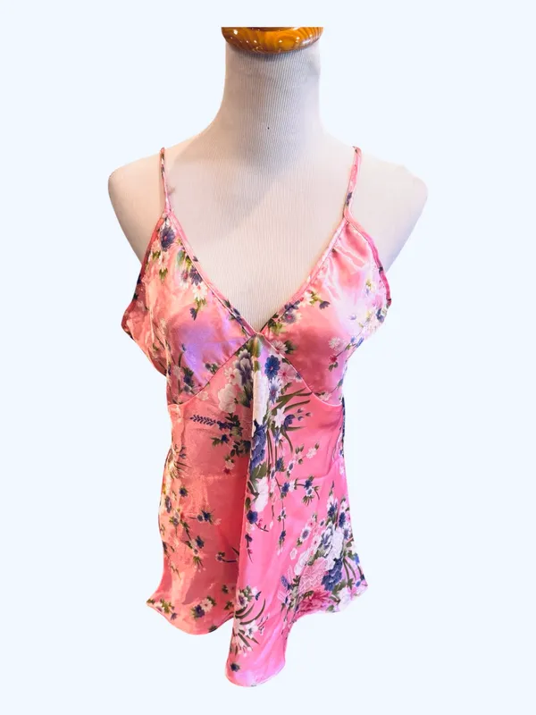 Floral Nightgown Chemise Pink Purple Satin XL - Image 2