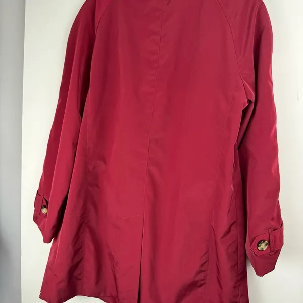 London Fog Red Button Front Trench Coat Jacket Sz Medium Plaid Flannel Lined - Image 14