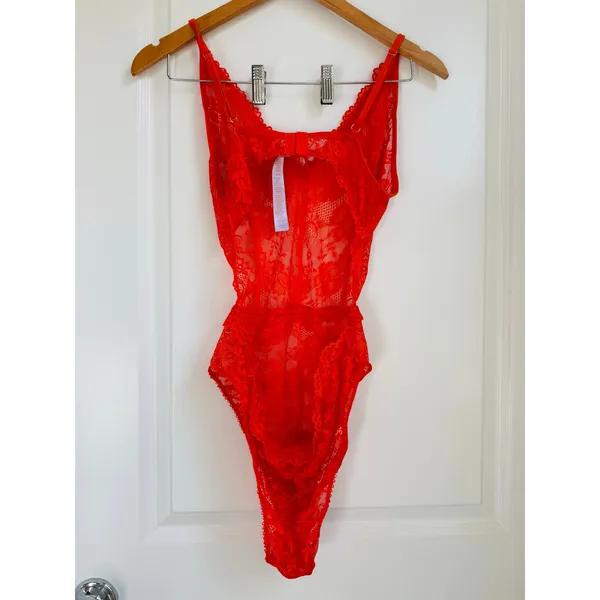 Savage x Fenty Floral Lace Teddy Red Tempo Large Bodycon Fitted Mesh Lace‎ - Image 5