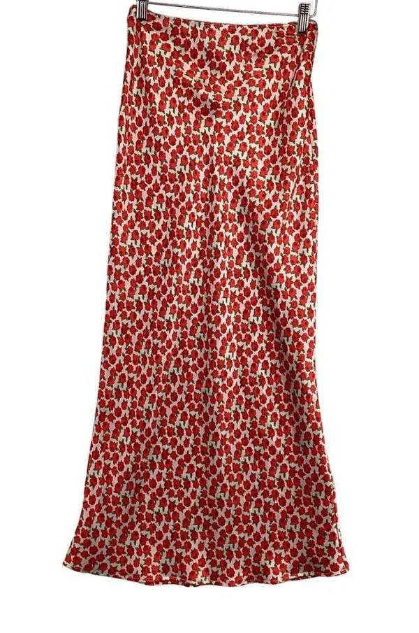 Topshop Womens Maxi Skirt SIze‎ 2 Red Floral Print Long Satin Full Length - Image 4