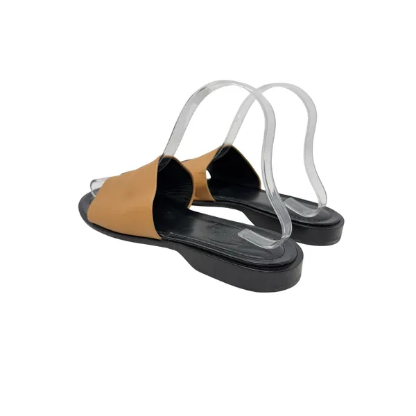 Tod's Leather Toe Ring Flat Slide Sandals Tan Black Made in Italy Size 8 - Image 10