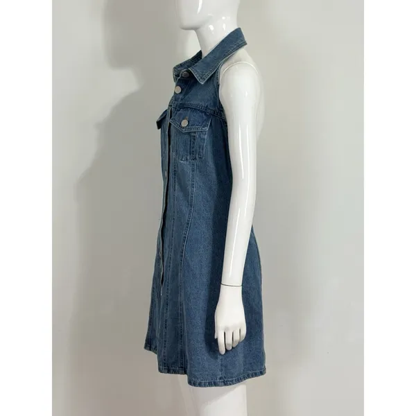 House of Harlow 1960 Women’s Denim Halter Mini Dress Backless Y2K Blue Size S - Image 7