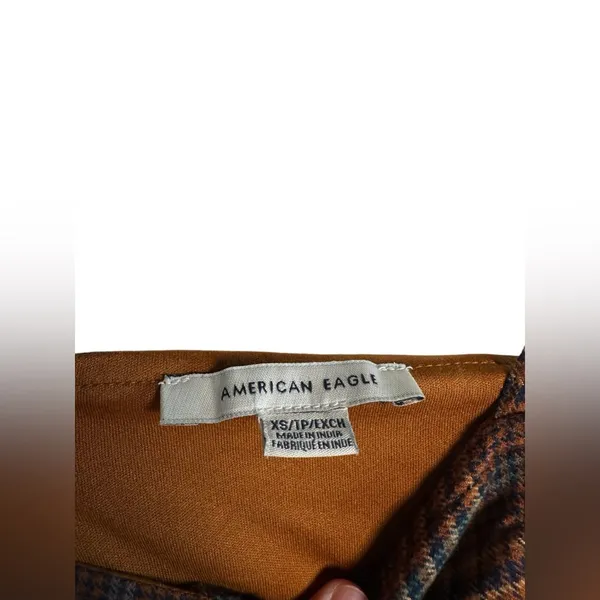 American Eagle Plaid Button Front‎ Mini Dress XS Belted Brown Fall Preppy - Image 7