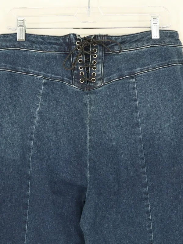 We The Free Free People CRVY Lace-Up Flare Jeans 33 Dark Wash High Rise Boho - Image 13