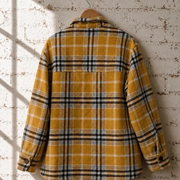 Bershka Mustard Plaid Oversized Overshirt Jacket XS/S - Image 3
