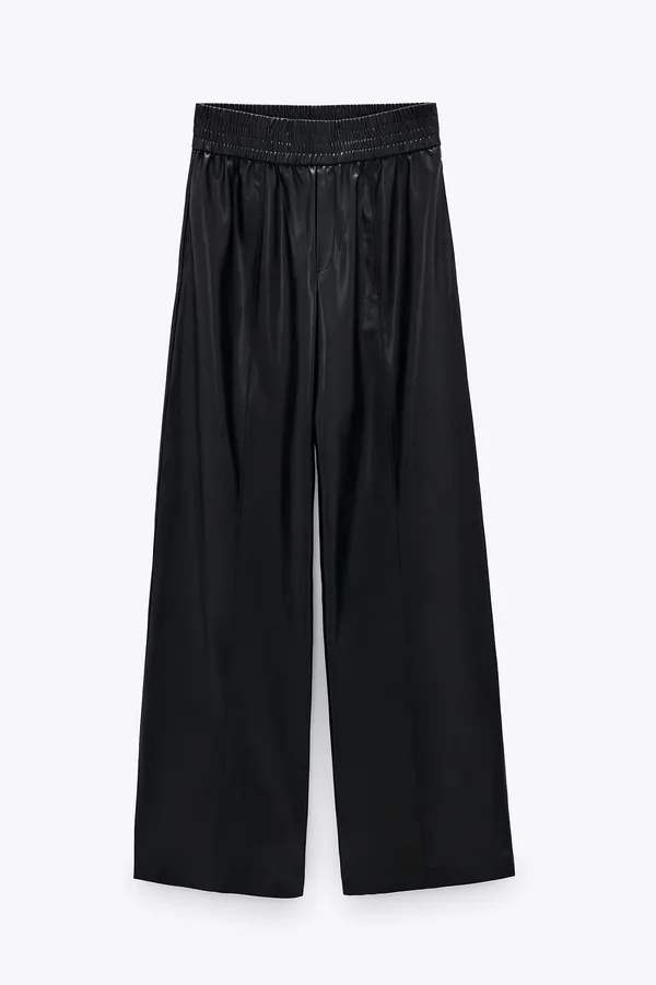 ZARA Black Faux Leather Wide Leg Pants Trousers - Image 10
