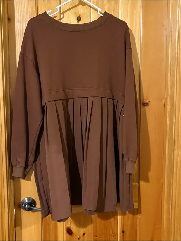Women Oversized Sweatshirt Dress Patchwork Crewneck Long Sleeve Pullover Size M - Image 9