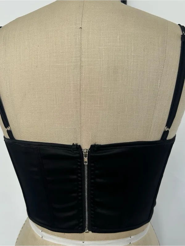 Satin Black Corset Bustier Top Size M - Image 3