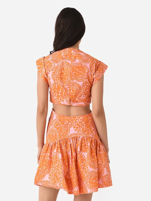 A.L.C. Pink Orange Printed Gathered Cut-Out Women's Lexi Mini Dress Size 6 - Image 2