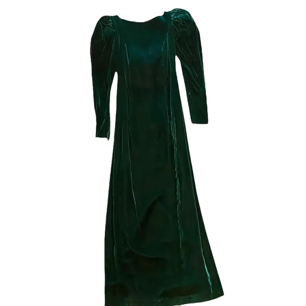 Vintage Forest Green Velvet Rhinestone Backless Bow dress Gown 40s black Tie - Image 8