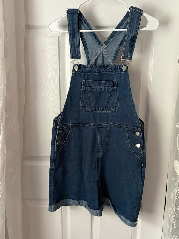 New NWT Cider Classic dark washed Denim Overall Shorts Women Jeans size M - Image 2