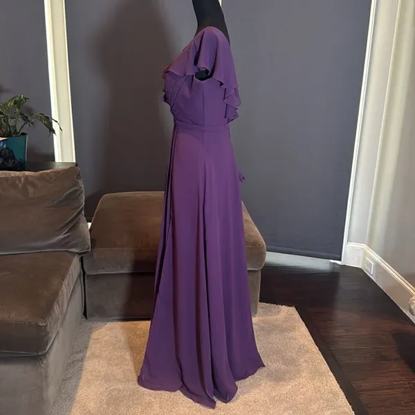 Women’s Purple Flutter Sleeve Full Length Bridesmaid Dress Corset Back Size 10 - Image 7