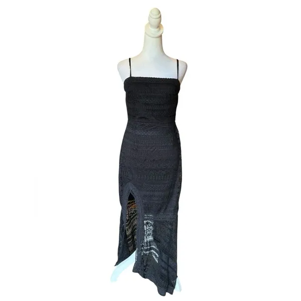 Lulus Absolute Elegance Black Lace Sleeveless Midi Dress Slit Womens Small NEW - Image 3