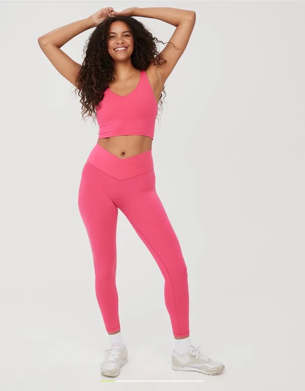 OFFLINE By Aerie Solar Pink Real Me High Waisted Crossover Legging Size XS Short - Image 5
