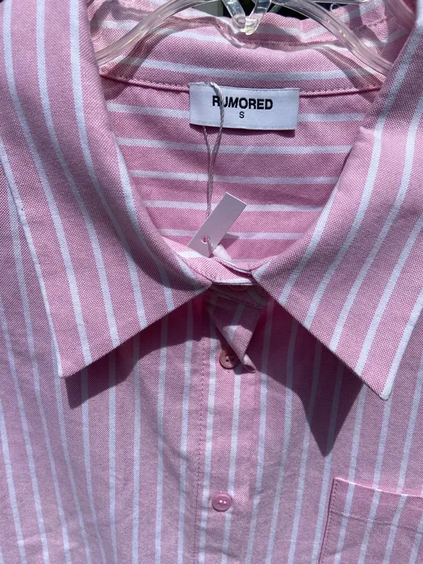 NWT Rumored Pink White Stripes Button Down Long Sleeve Cotton Shirt Size Small - Image 2