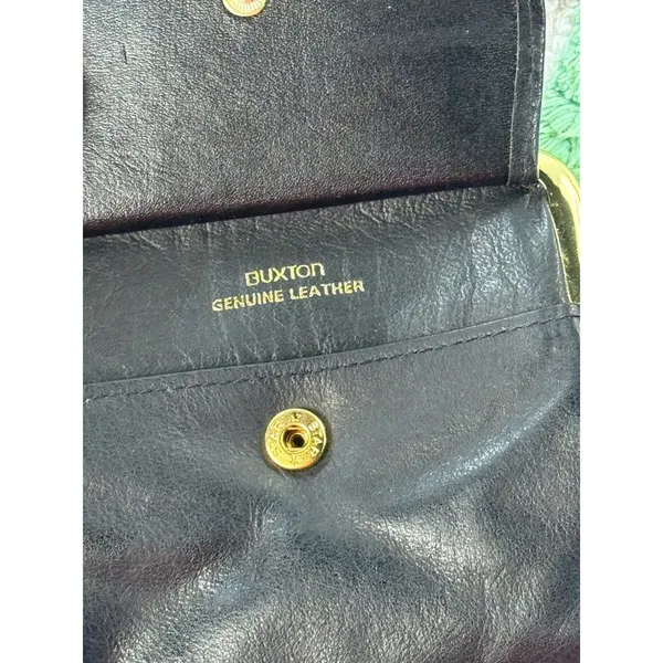 Vintage Buxton Leather Coin Purse &‎ Tooled Floral Kiss Lock Pouch Set Black - Image 5