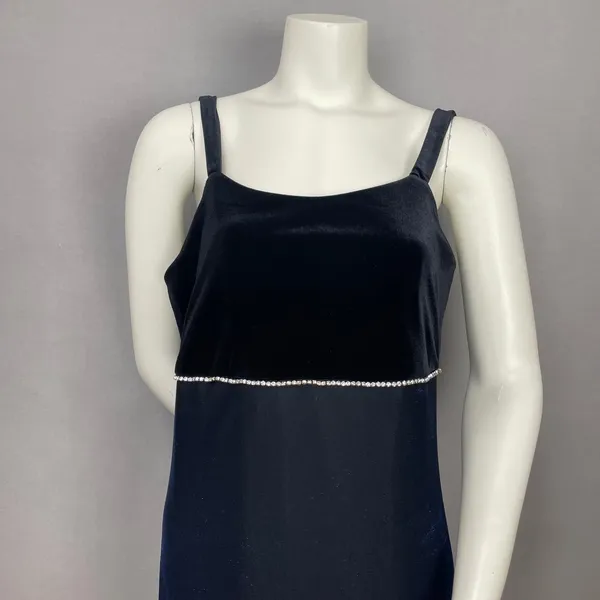 Vintage 90s Prom Dress Velvet FLAWS Empire Waist Sparkly Mesh Evening Blue Black - Image 3