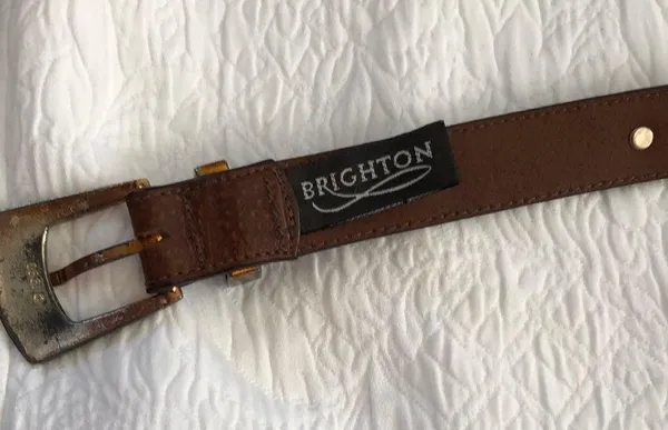 Brighton Vintage cowboy belt . Croc embossed Leather & silver M. - Image 5