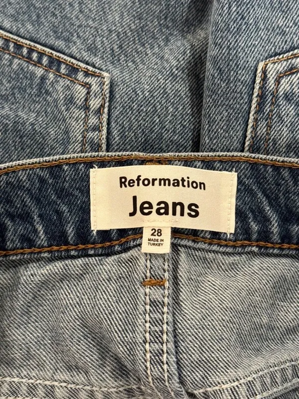 NEW Reformation Womens Mini Skirt Blue Ellie Asymmetric Denim Organic Cotton 28 - Image 3