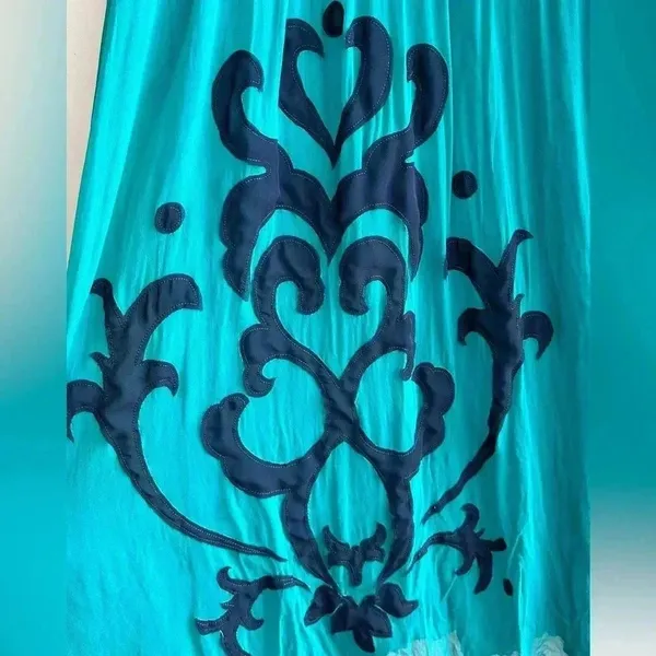 Miss Sixty Teal and Navy Blue Silk Gown Maxi Floral Dress, Size 4 - Image 5