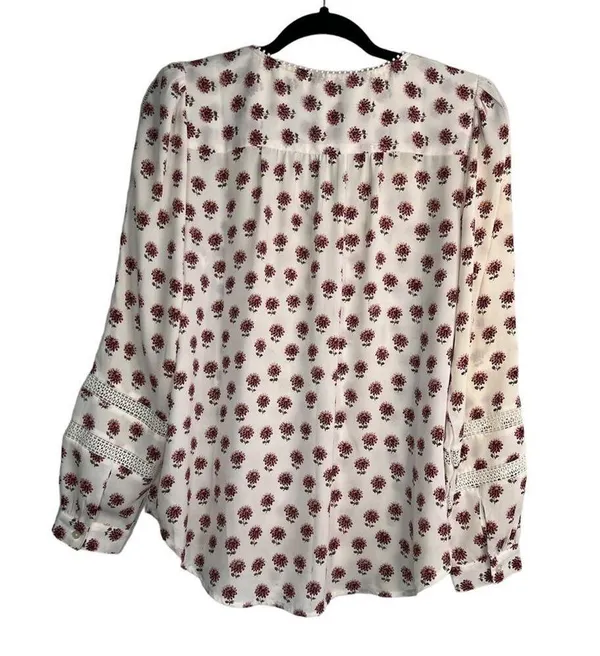 LOFT Floral Eyelet Blouse White M - Image 9