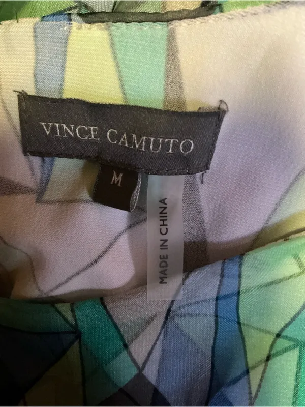 Vince Camuto Geometric Sleeveless Tunic Blouse Medium Blue Green Abstract Top - Image 2