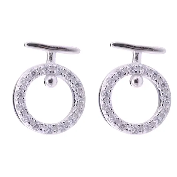 Circle‎ CZ Stud Earrings | White Gold Plated Silver - Image 6