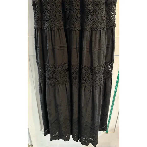 Anthropologie Love The Label Black Flocked Lace Crochet Tiered Cotton Maxi Sz XS - Image 5