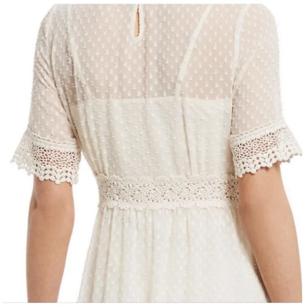 Chelsea Violet‎ Midi Dress XS Lace Ivory Boho Cottagecore Feminine Swiss Dot - Image 2
