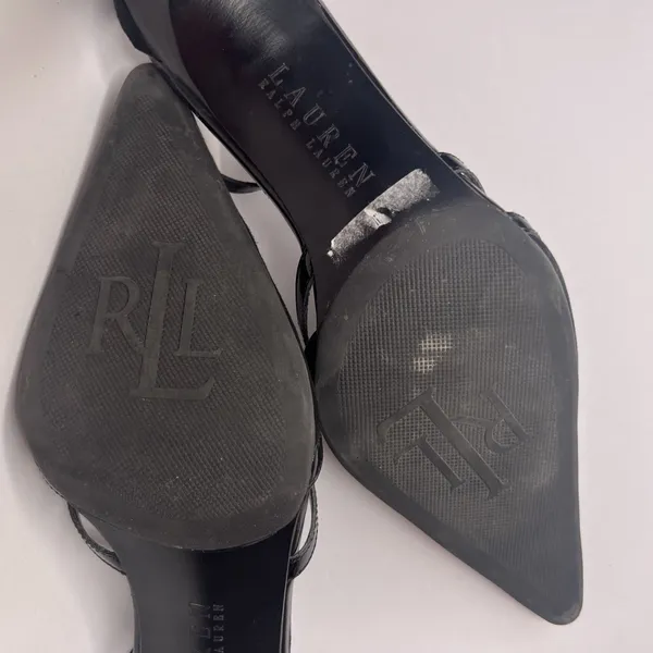 Vintage Y2K Lauren Ralph Lauren Winona Heels 7.5B Black T Strap Pointed Toe - Image 16