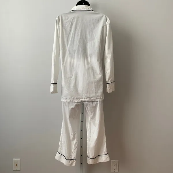 J.Crew XXS White Pajama Set Cotton Piping Long Sleeve Sleepwear Loungewear - Image 7